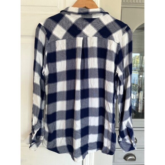 Rails Women's Medium Hunter Navy White Buffalo Plaid Shirt Button Down - Picture 3 of 7
